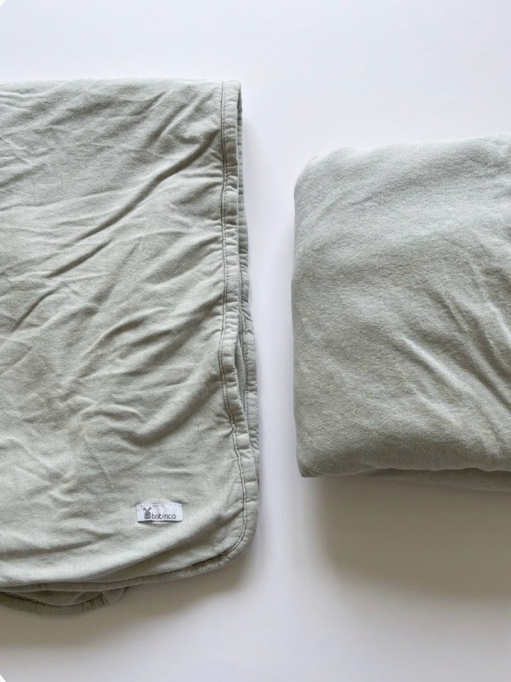 Babinca Organic Cotton Baby Blanket / Swaddle – Soft Sage Green/light grey